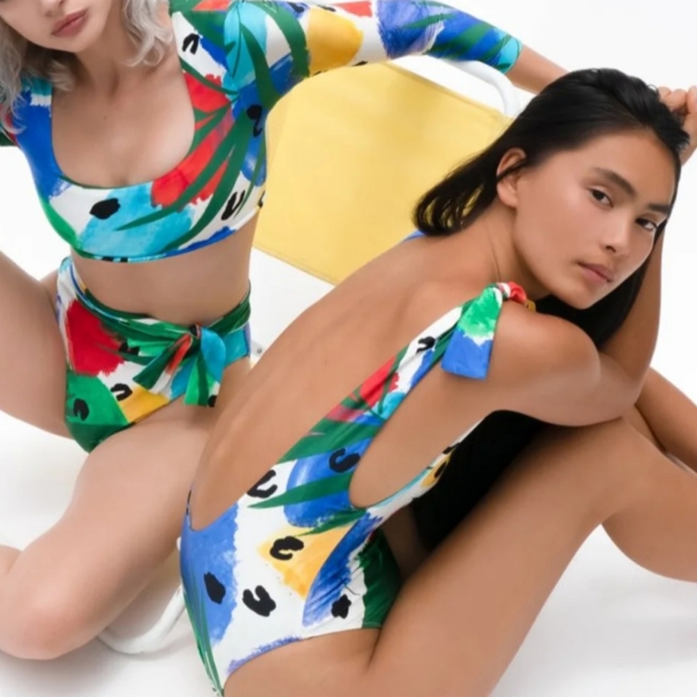 Sidway Anderson 80s cut multi color swimsuit